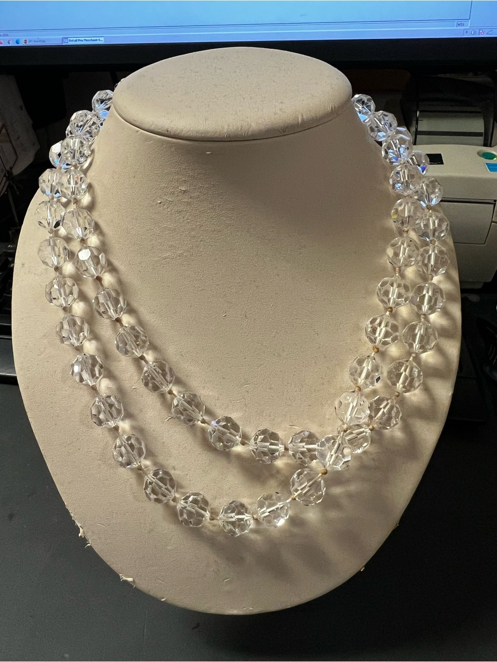 Clear Crystal Bead Double Strand Necklace
